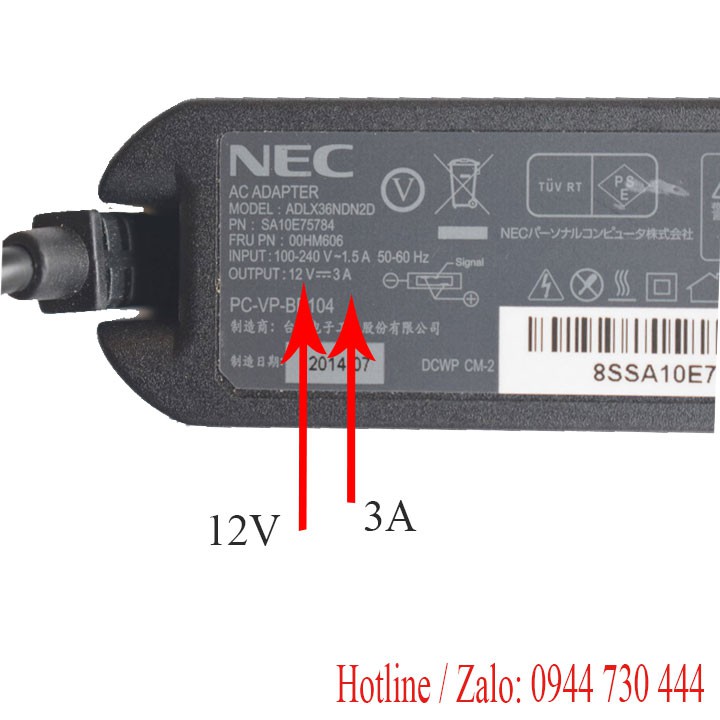 Sạc pin laptop Nec 12v 3a 36w bảo hành 1 năm