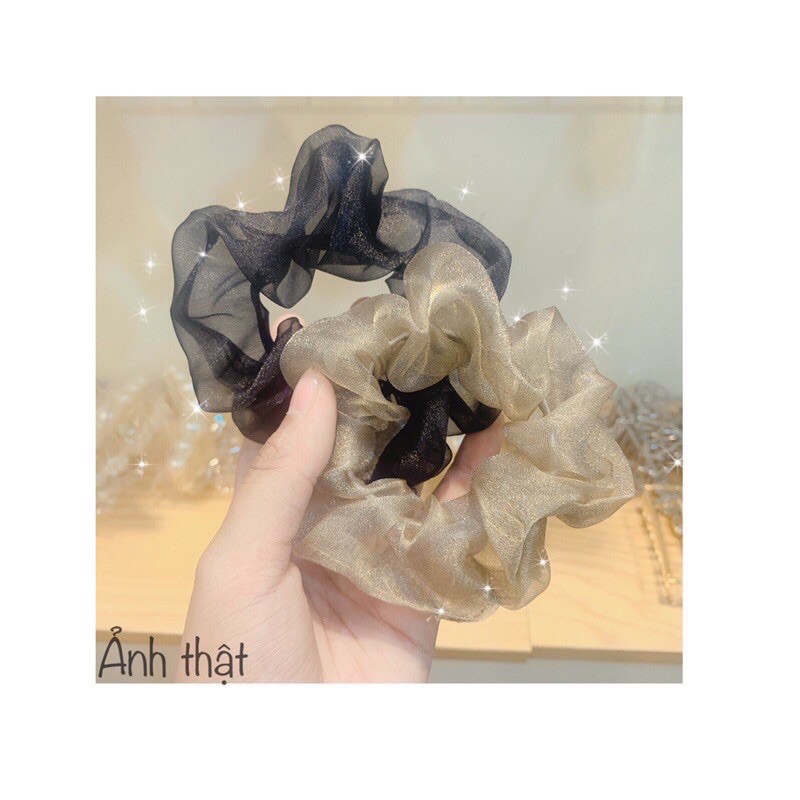 cột tóc scrunchies voan lấp lánh cao cấp