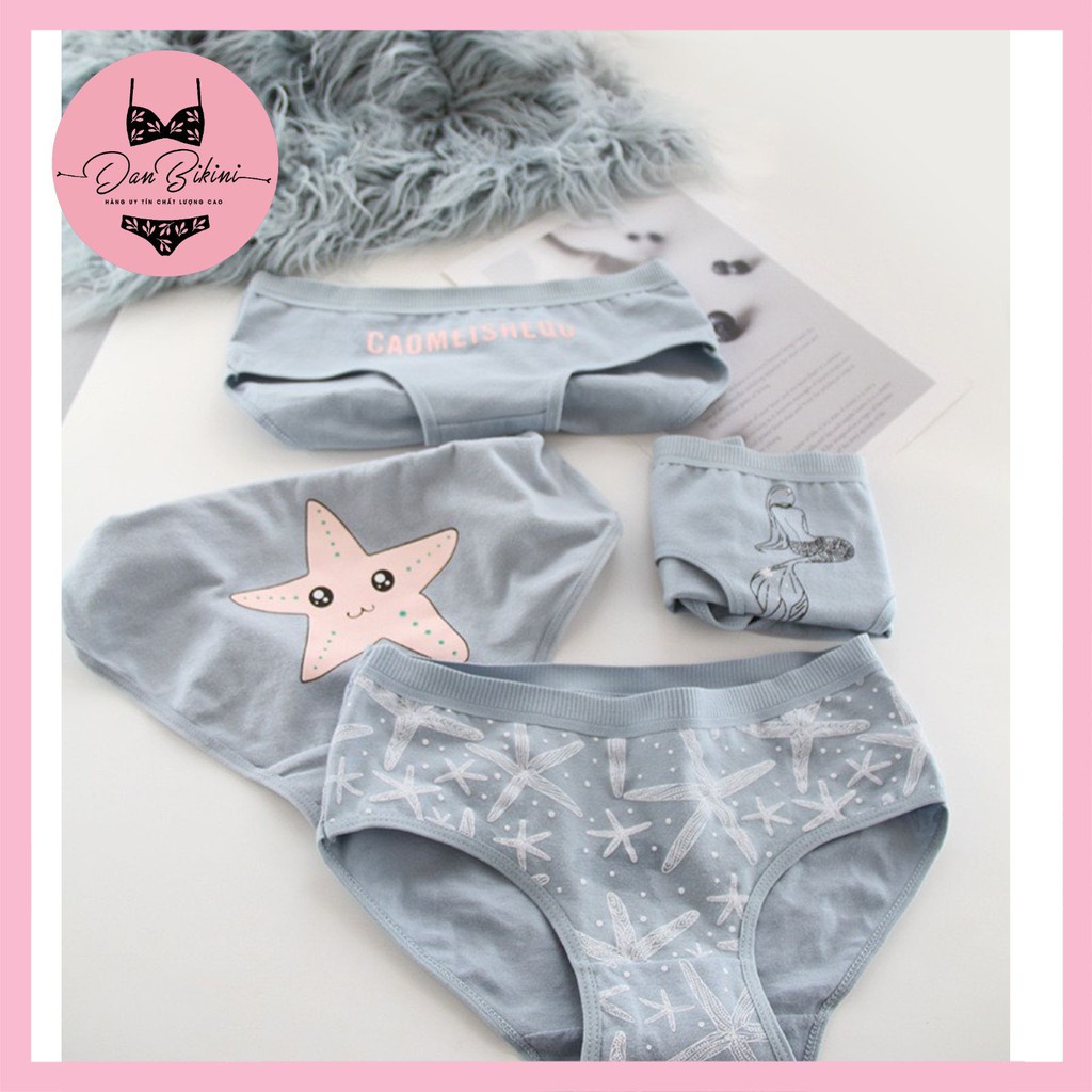 Quần Lót Nữ Cotton 100% cạp chun thoáng mát mềm mại set nàng tiên cá dễ thương mã 3775
