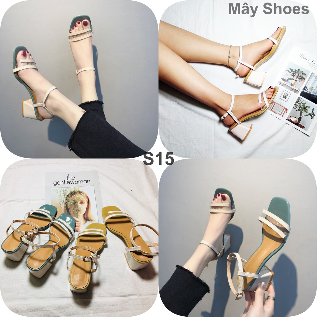 Sandal, dép cao gót quai ngang, đế vuông - Mẫu S15 Mây Shoes