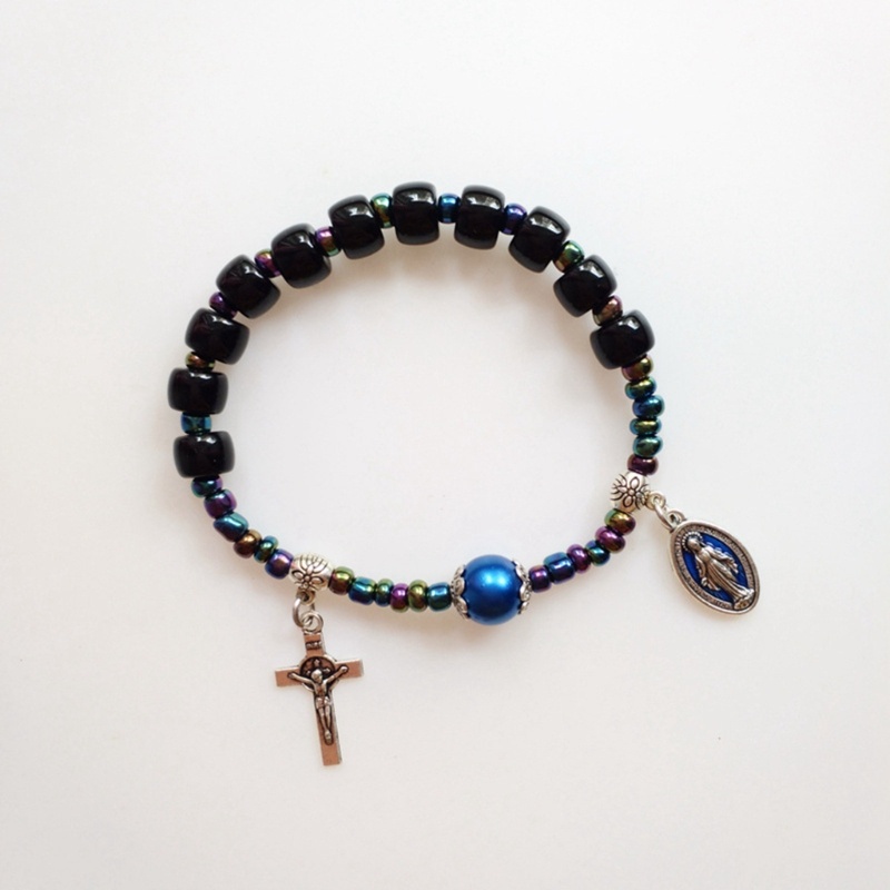 Hạt Thủy Tinh Baptism Baptism Công Giáo Đeo Ngón Tay Mini Màu Đen Cây Thánh Giá Bằng Acrylic Rosary