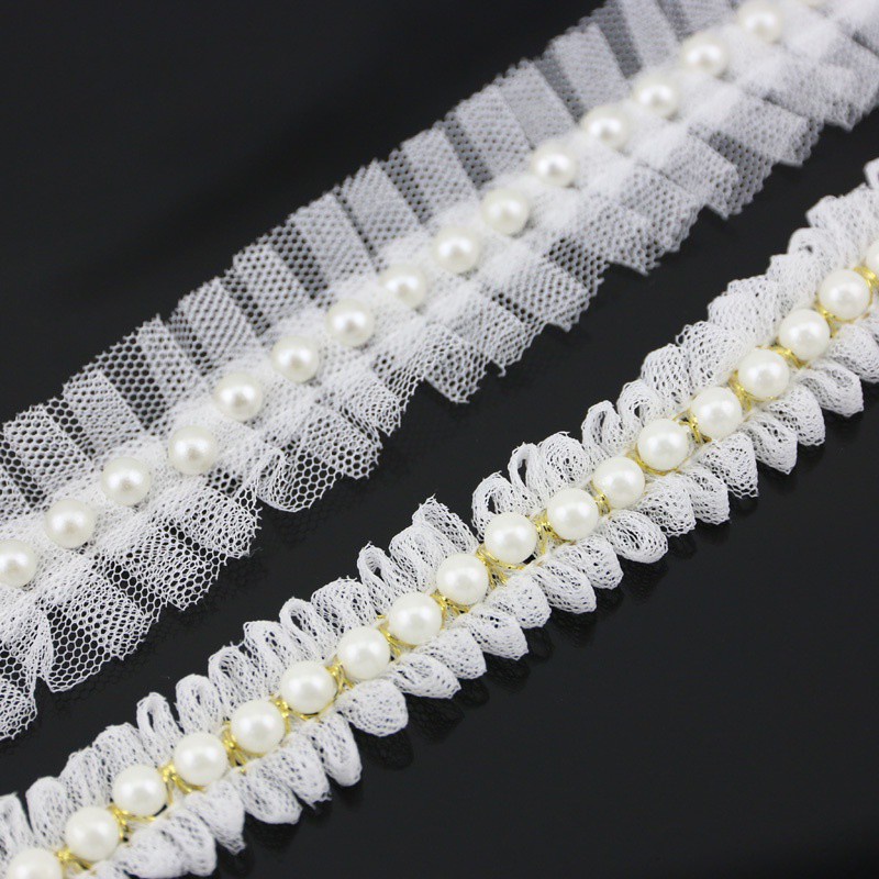 Cuộn Dây Ruy Băng Lưới Trắng Đính Ngọc Trai Rộng 1 Yard Tùy Chọn Làm Đồ Thủ Công