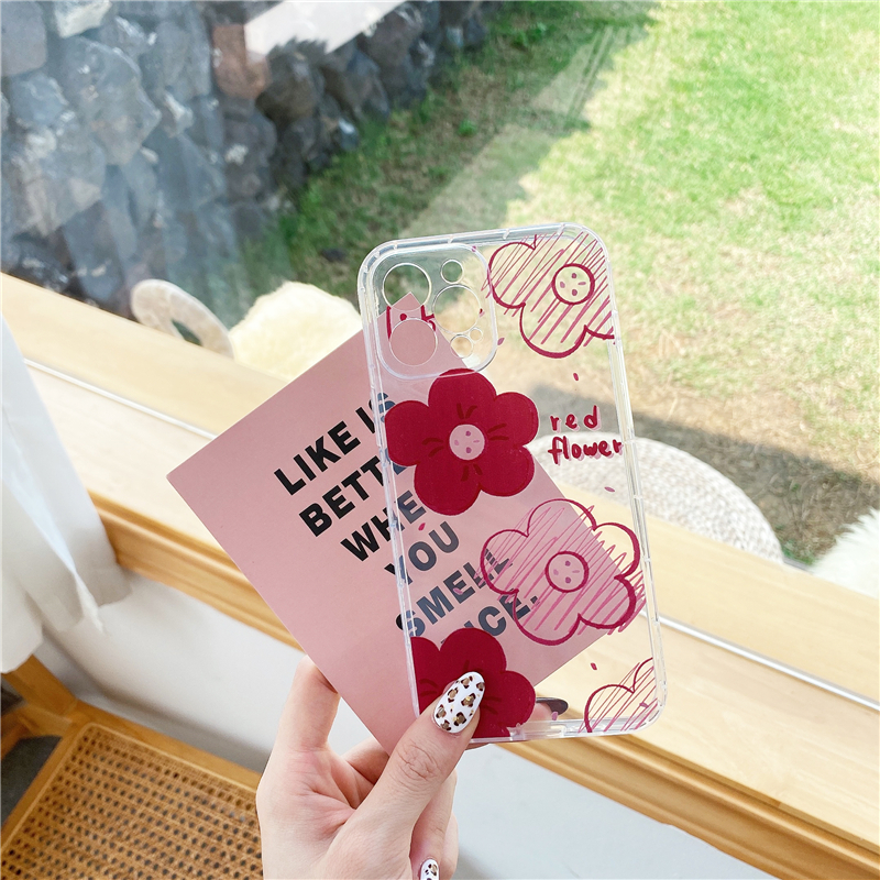 Suitable for SAMSUNG Note20 Note20ultra A21S transparent small red flower A02S A02/M02 anti-drop mobile phone shell A42 5G A12 5G A20/A30 A50 A50s personality fresh and shockproof phone soft TPU shell