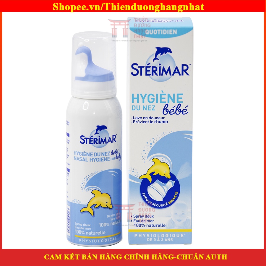 Xịt muối biển cá heo vàng và cá heo cam (100ml) vệ sinh mũi cho bé 0-3 tuổi Sterimar, Pháp)