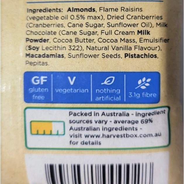 [Gói 45g – X. DƯƠNG] HẠT KHÔ TRÁI CÂY HỖN HỢP GIÀU NĂNG LƯỢNG [Australia] HARVEST BOX Power Mix Dried Fruit