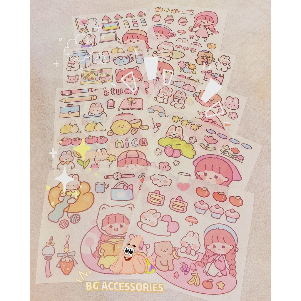 Hộp Sticker Và Washi Kèm Dao Rọc Giấy,Hộp Sticker Dễ Thương Có Dao Cắt
