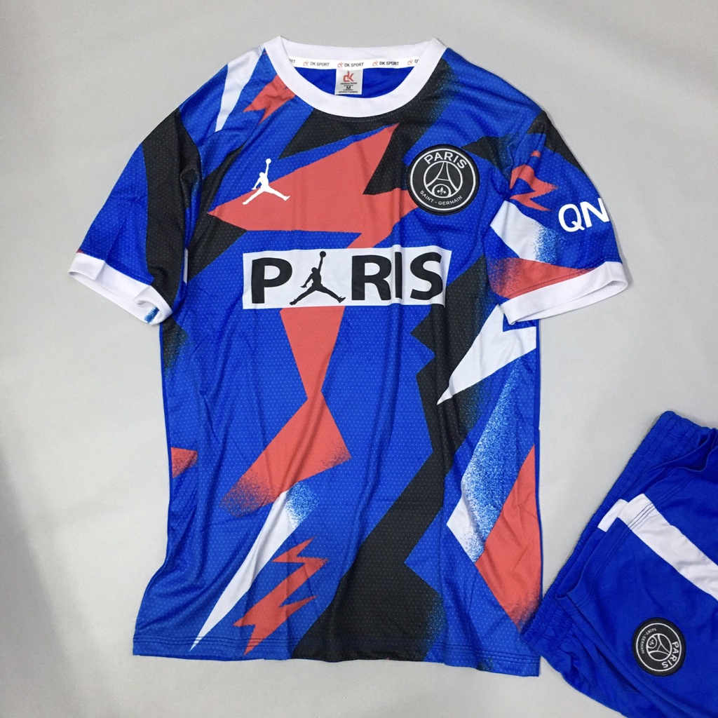 Bộ quần áo đá banh PSG Jordan Training xanh dương 2021 FLG, hàng thun lạnh VN
