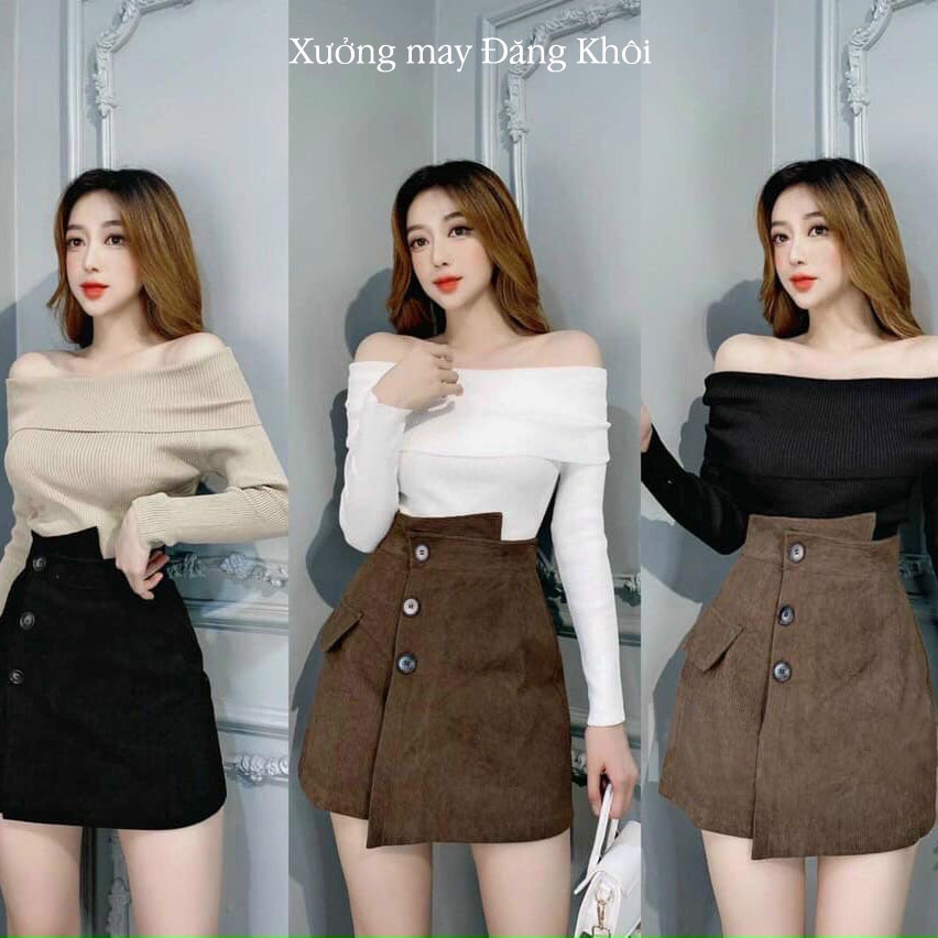 Áo Trễ Vài Dài, Áo Kiểu Thun Gân Bệt Bánh Bèo Dài Tay A200
