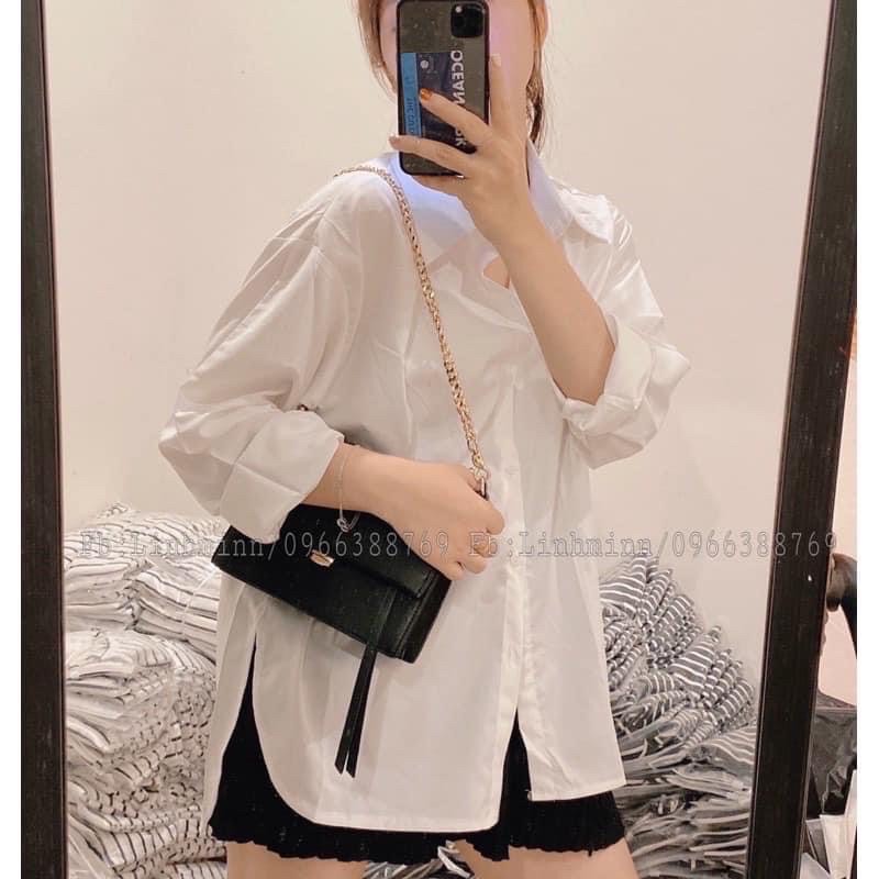 Áo sơ mi Basic xẻ tà 2 vạt Hàn Quốc
