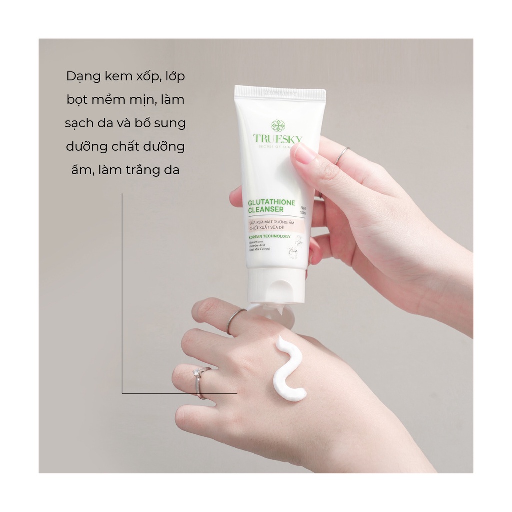 [Mã BMLT30 giảm đến 30K đơn 299K] Sữa rửa mặt sáng da và dưỡng ẩm Truesky Glutathione Cleanser chiết xuất sữa dê 50