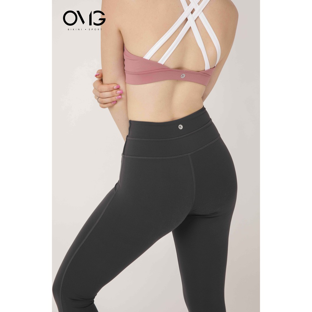 Quần tập Gym, Yoga Nữ OMG Sport kiểu dài chéo lưng - màu Xám - BG078_GR