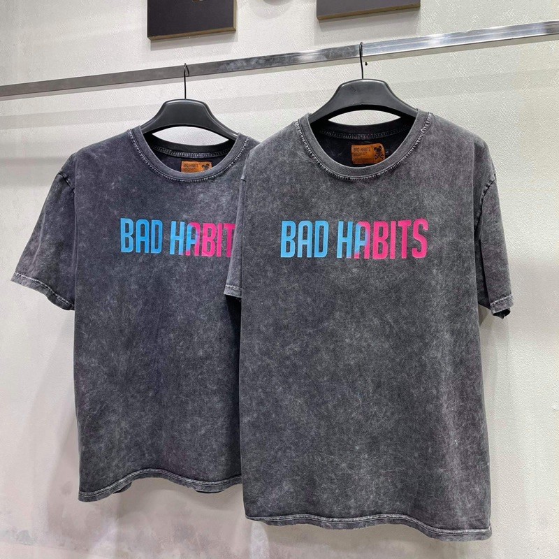 Áo thun bad habits Wash Logo hồng FULL TAG Áo wash tee ngắn tay không cổ Nam nữ Kun Shop