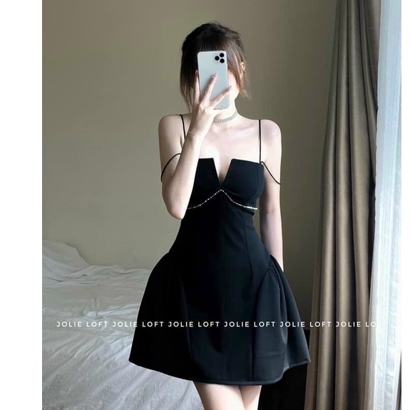 Đầm váy nữ trễ vai hai dây dáng xòe sang chảnh kiểu dáng hàn quốc thời trang phái nữ