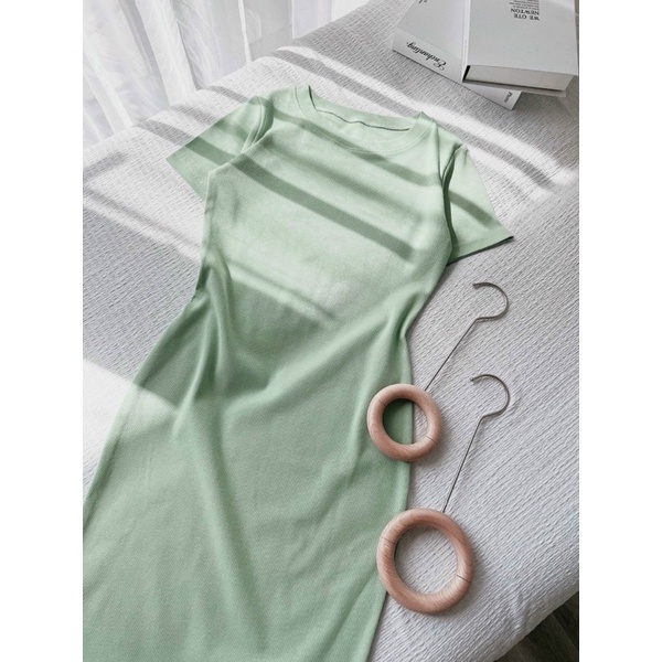 Đầm thun gân body xanh bơ