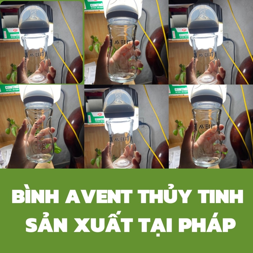 Bình sữa thủy tinh nguyên khối Avent Natural dung tích 120ml/240ml hàng nội địa Mỹ