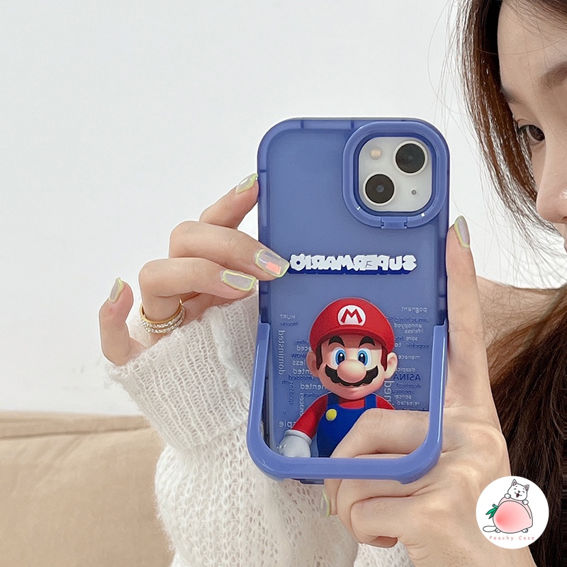Ốp Điện Thoại TPU Dẻo Họa Tiết Hoạt Hình Super Mario Kèm Giá Đỡ Tàng Hình Cho iPhone 14 13 12 Pro Max 11 Xr Xs Max X