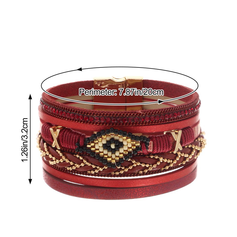MISUPS đeo tay nhiều lớp da bện đính hạt phong cách bohemian handmade mới thời trang làm quà tặng cho nữ