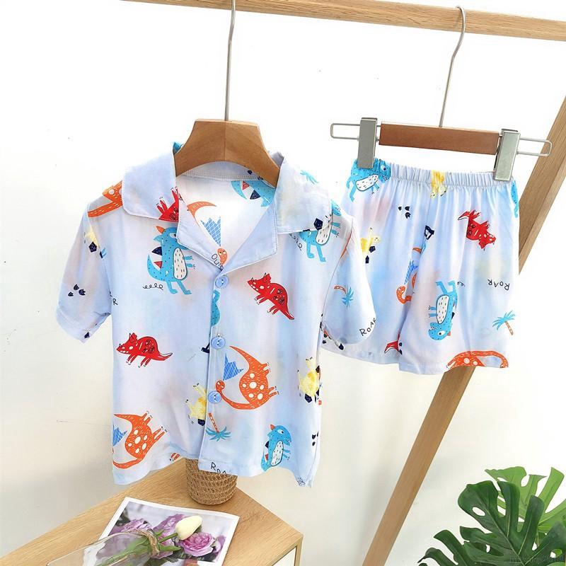 Bộ Đồ Ngủ Pijama Gồm 2 Món Áo Tay Ngắn + Quần Short Vải Cotton Cho Bé