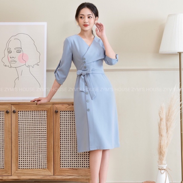 [Váy thiết kế] Váy cổ V đai eo tuyết hàn