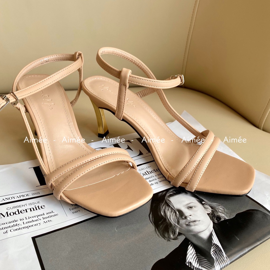Sandal 2 Dây Mảnh Quai Cài Đế Đồng Nhọn Hở Hậu 7Phân Lên Dáng Dễ Thương Sang Chảnh