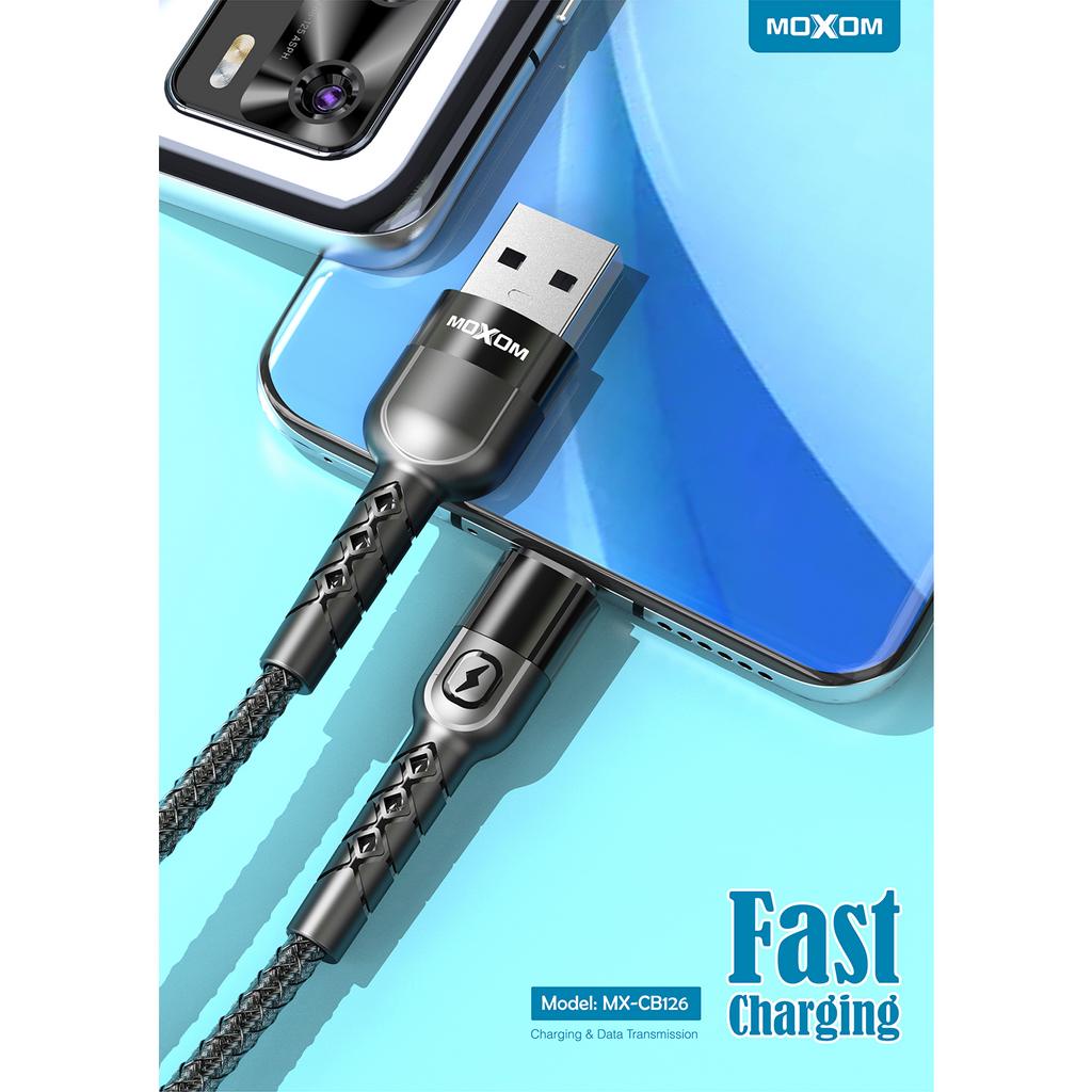 Dây sạc bọc dù MOXOM Mate 3A dài 1m dùng cho x xs max 11 12 13 14 Samsung Oppo Xiaomi Redmi