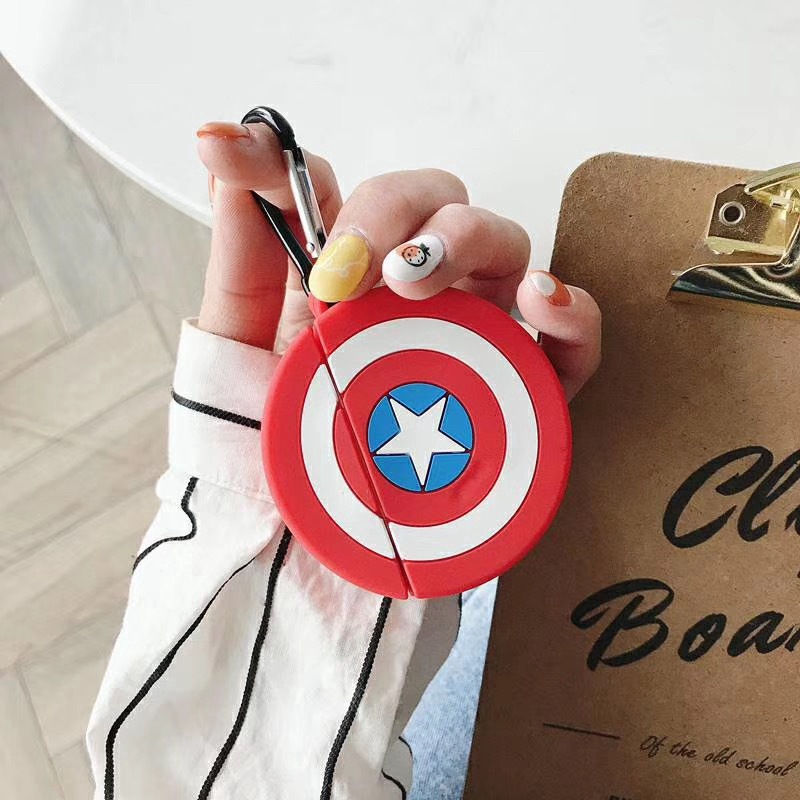 Vỏ bọc silicon hình khiên Captain America/ Super Man cho hộp đựng tai nghe AirPods 1 2