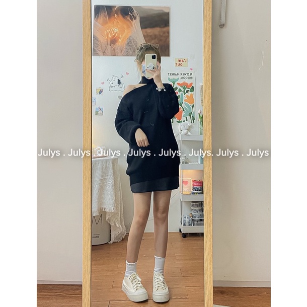 Áo váy len hở cổ 2901 JULYS STORE (ảnh thật shop chụp kèm video cận chất)