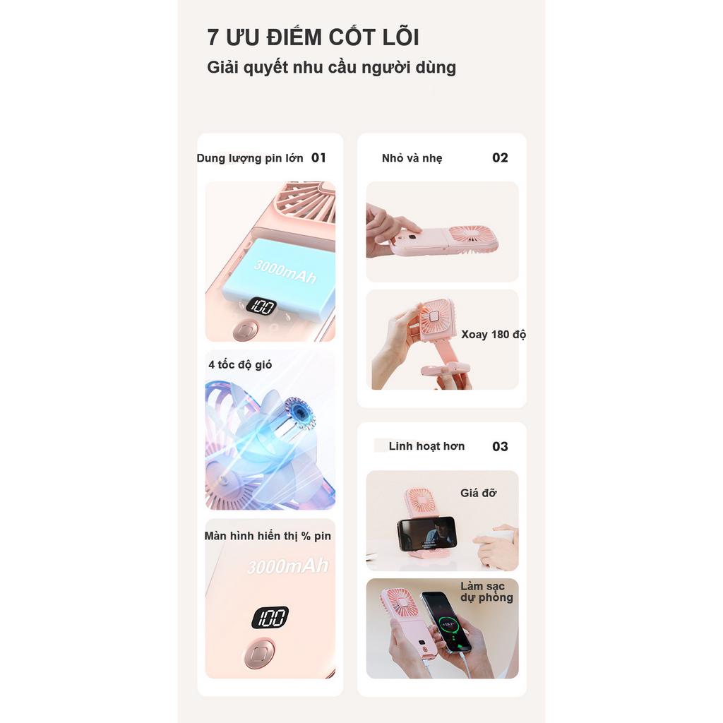 Quạt mini đeo cổ F30pro - thời gian sử dụng lên đến 10 tiếng - tích hợp sạc dự phòng - để bàn -  xoay gập 180 độ nhỏ gọn