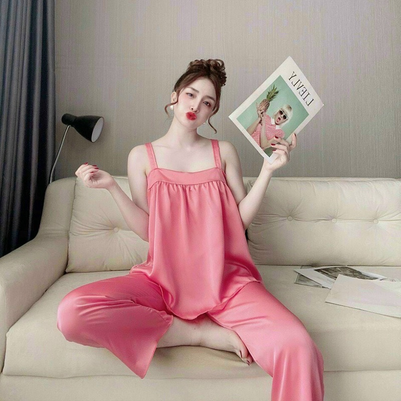 Bộ đồ ngủ 2 dây chất lụa siêu thoáng mát, freesize cho 56kg đổ về | BigBuy360 - bigbuy360.vn