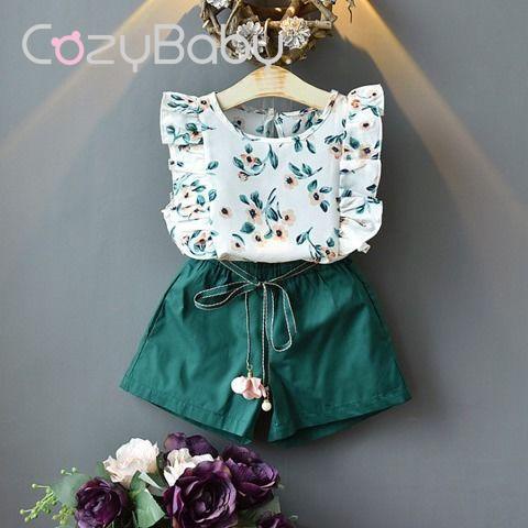 Bộ Áo Sơ Mi Cotton + Quần Short In Hoa Thời Trang Mùa Hè Dành Cho Bé Gái Sơ Sinh 2023