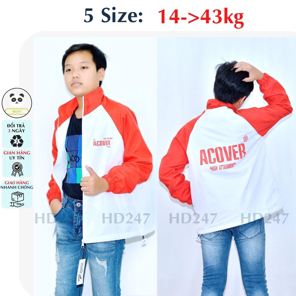 Áo khoác bé trai bé gái size đại cổ bẻ in hình cá tính chất dù 2 lớp HD247 0327 TD