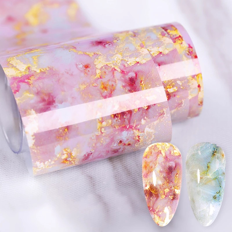 1 Tờ Giấy Dán Móng Tay 3D Họa Tiết Hoa Lá / Đá Cẩm Thạch / Màu Huỳnh Quang / Băng Keo Dán Móng Chuyển Nước