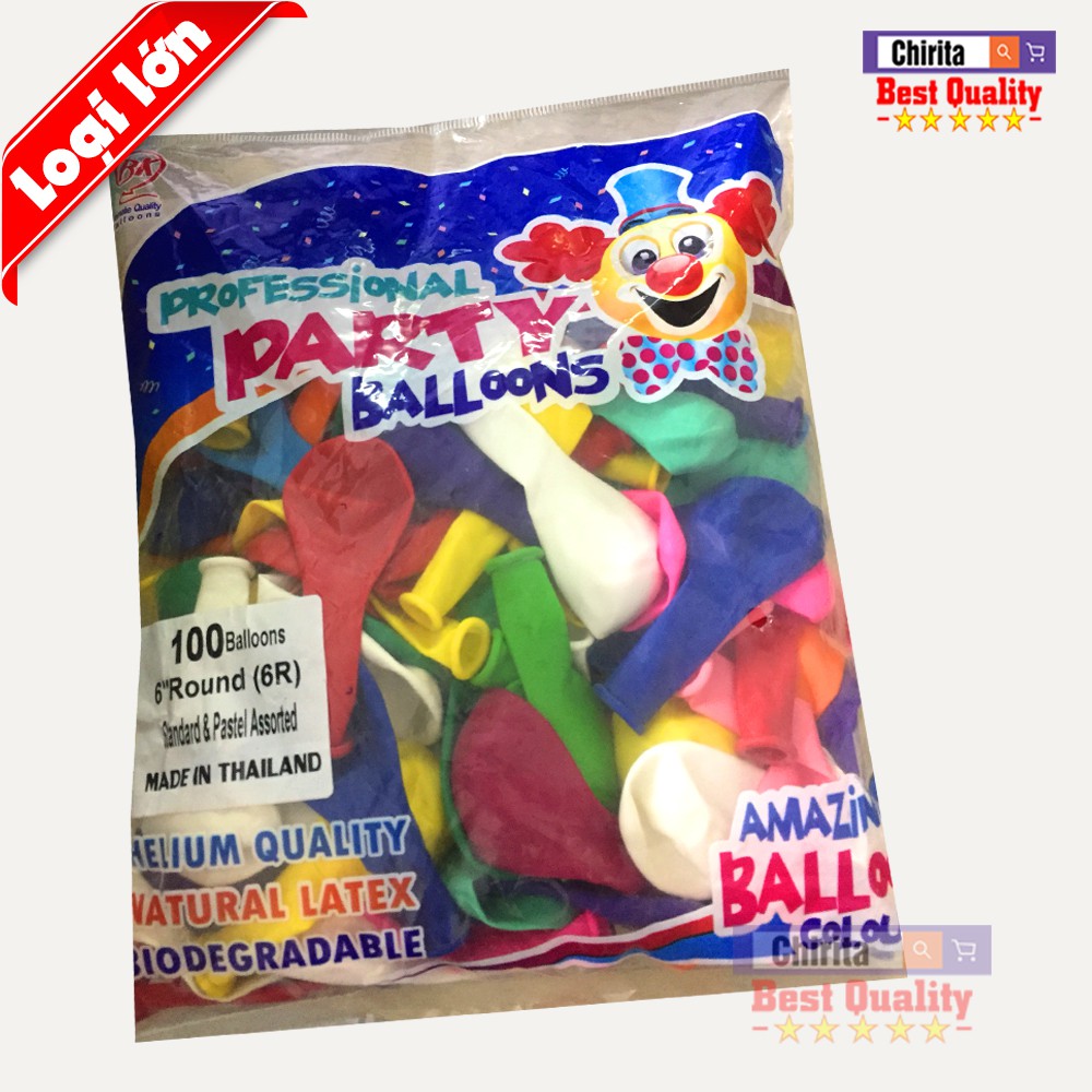Bộ 100 Bong Bong Tròn Trang Trí Loại Tốt - Bóng Bay Balloons BK THÁI LAN loại 6" ( 15,24cm ) - BKR6100