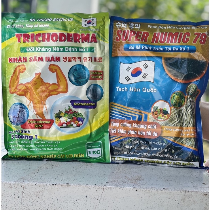 Bộ Đôi Humic 79 1kg vs Trichoderma Hàn Quốc 1kg- Hấp Thụ Phân Bón- Tăng Đề Kháng Tối Đa- Điền Râu