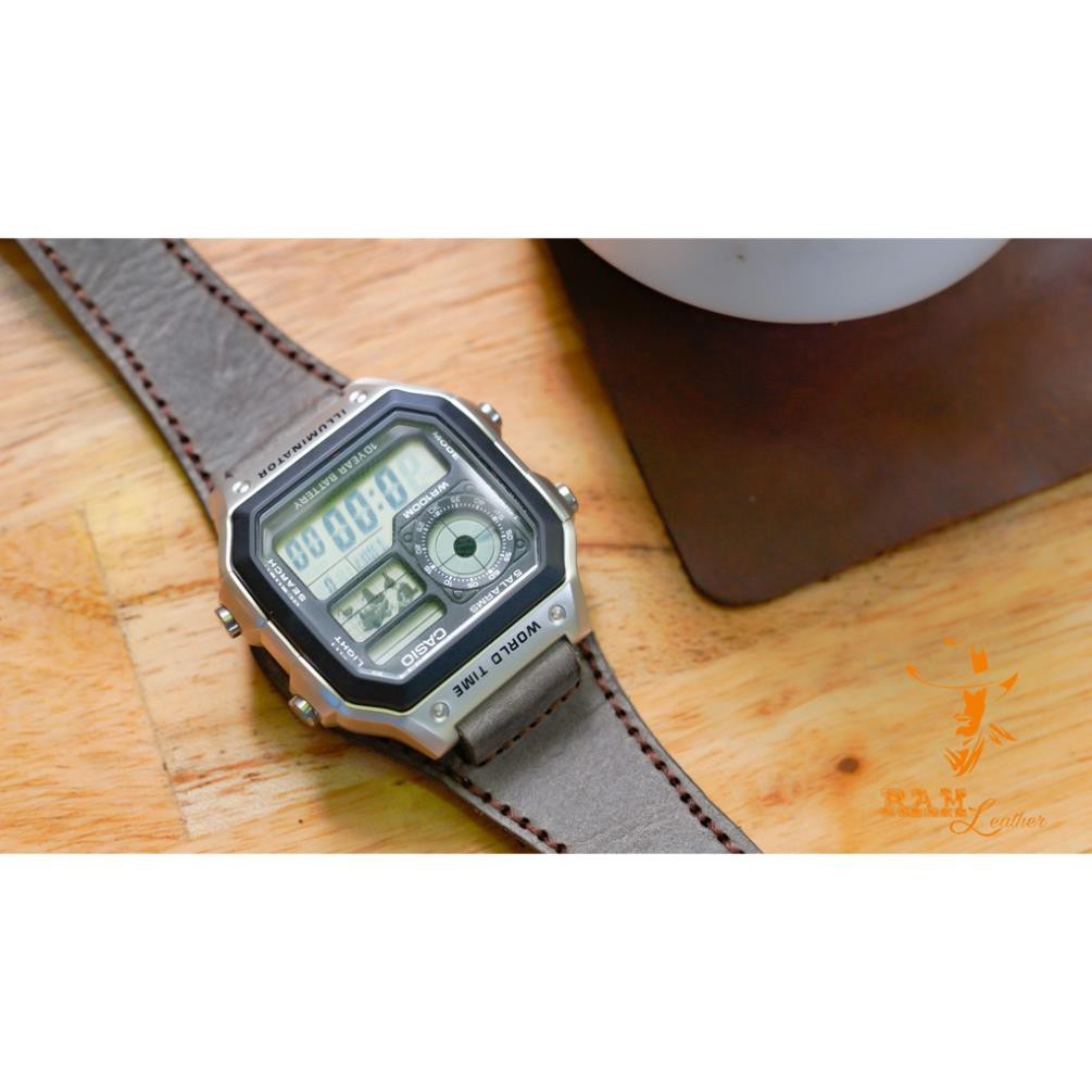 TỔNG HỢP DÂY ĐỒNG HỒ DA BÒ CHO CASIO AE 1200 - BẢN CAO CẤP - CHÍNH HÃNG RAM LEATHER TẶNG FULL PHỤ KIỆN *