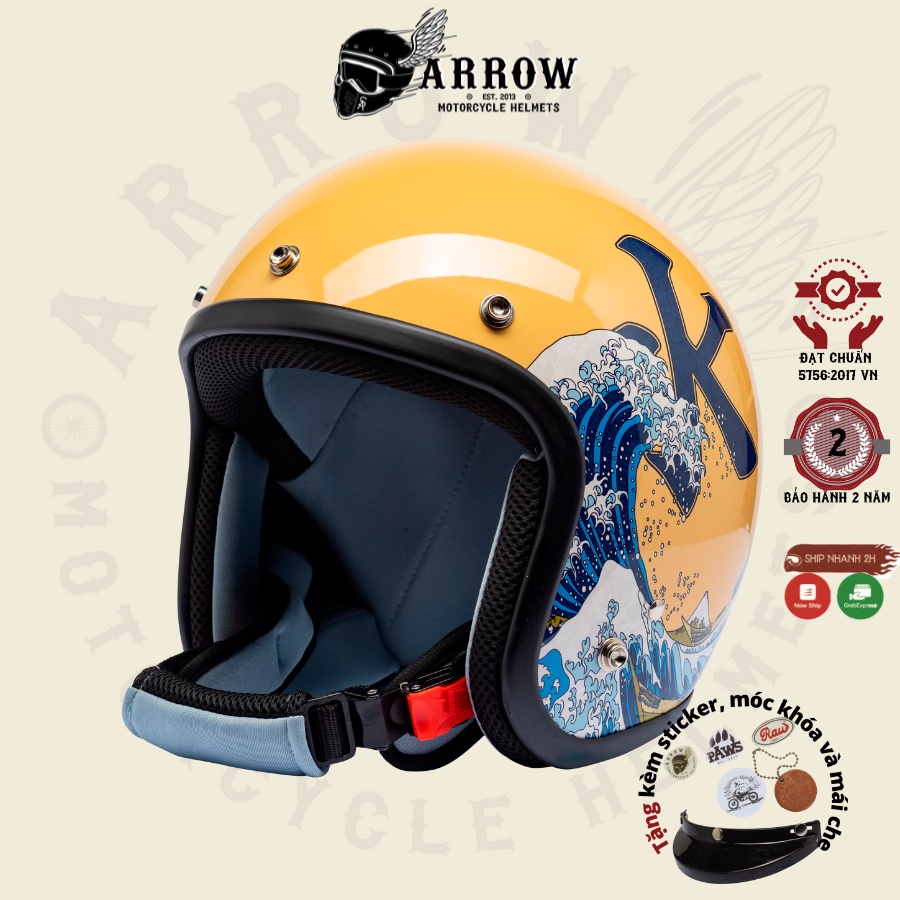 Mũ bảo hiểm 3/4 Raws arrow shop LB tem thời trang cute đi phượt tặng lưỡi trai