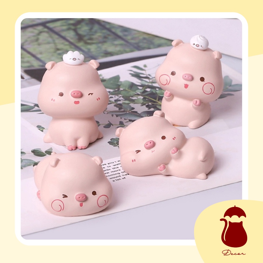 Set mô hình 4 chú heo hồng Ô DECOR, tượng lợn hồng decor mini để bàn full biểu cảm đáng yêu dễ thương cute