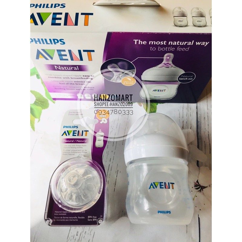 [Sx tại Anh] Bình sữa Avent Philips Natural chống đầy hơi 125ml &amp; 260ml