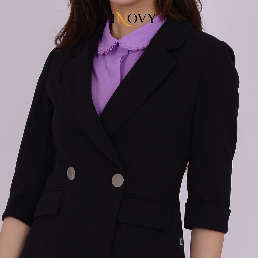 Áo Vest Blazer Nữ TINOVY Tay Lỡ Cổ 2 Ve Đính Khuy Cao Cấp 208-081