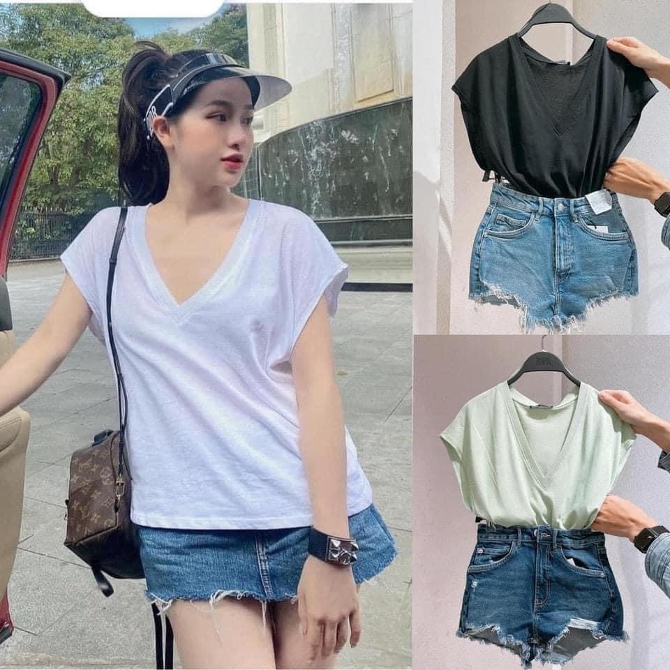 Áo phông cổ tim sexy Chuẩn auth zara