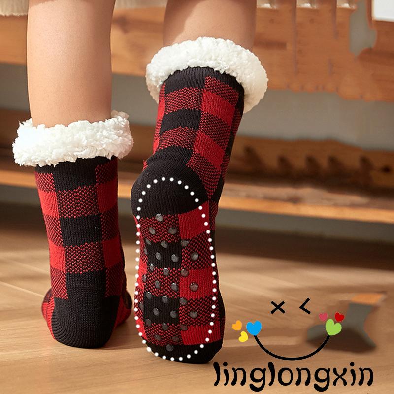 MS Vớ ống vừa kẻ sọc caro dày dặn màu đỏ/đen/xanh lá/hồng cho nữ