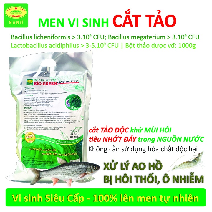 1KG Men vi sinh Cắt Tảo - Xử lý nước ao hồ nuôi Cá Tôm bị hôi thối ô nhiễm - Sạch nhớt đáy, trong nước - 100% Tự Nhiên