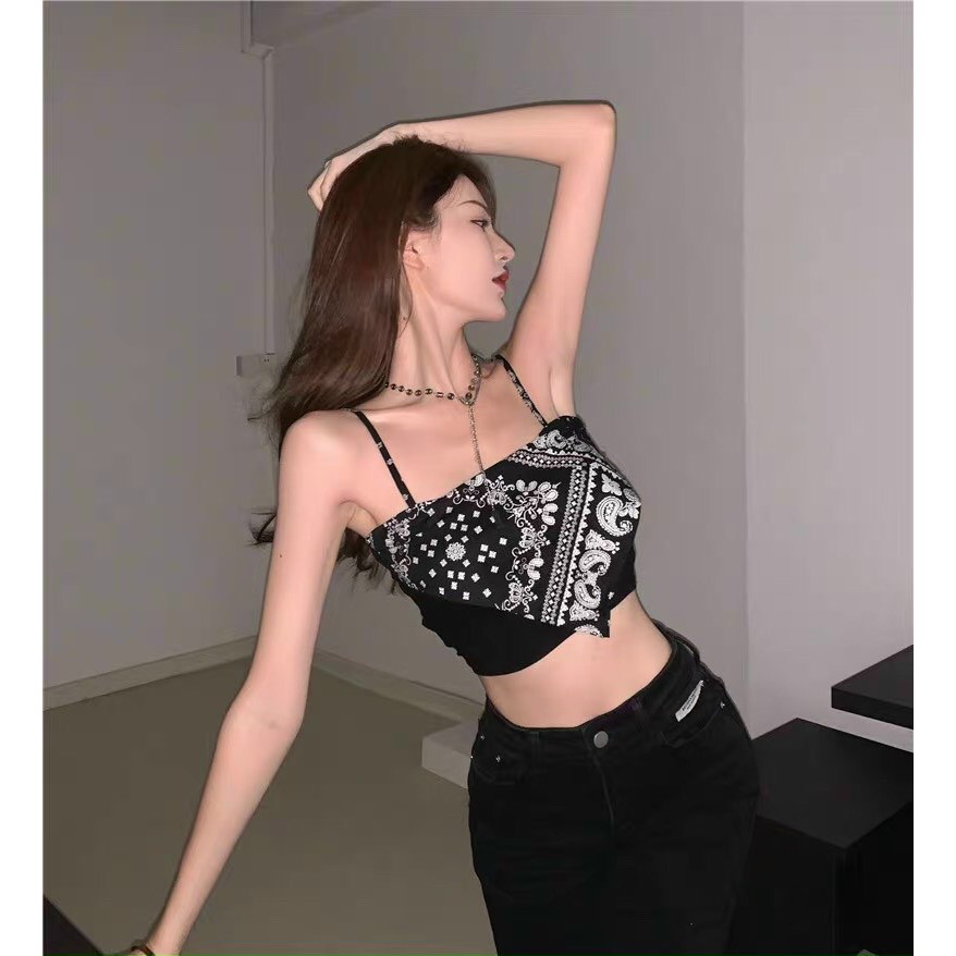 Áo 2 dây croptop nữ Sexy Bandana Hở Lưng Họa Tiết thổ cẩm chất bo tăm siêu đẹp, có giãn tốt