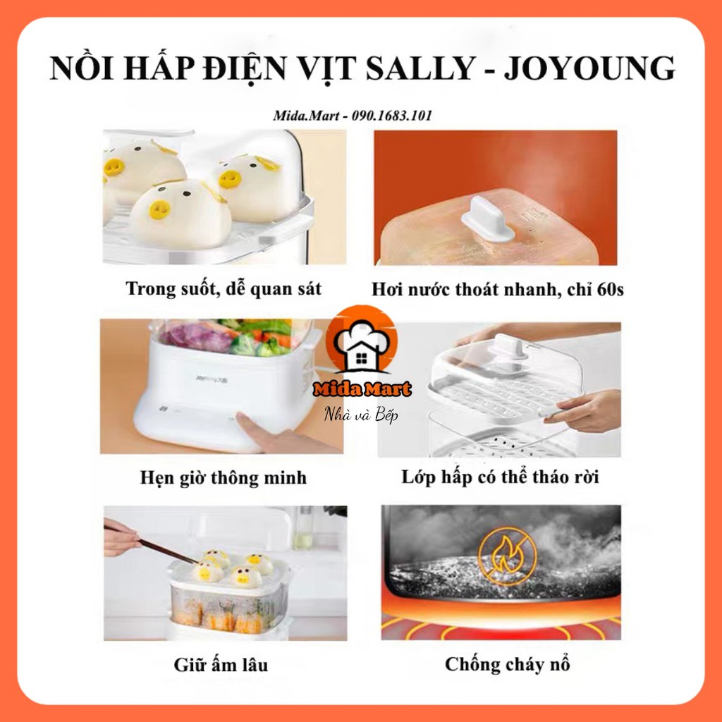 🔥 NỒI HẤP ĐIỆN TỰ ĐỘNG VỊT SALLY LINE FRIENDS DUNG TÍCH 6L CHÍNH HÃNG JOYOUNG DZ60Y1XL BẢO HÀNH 6 THÁNG🔥