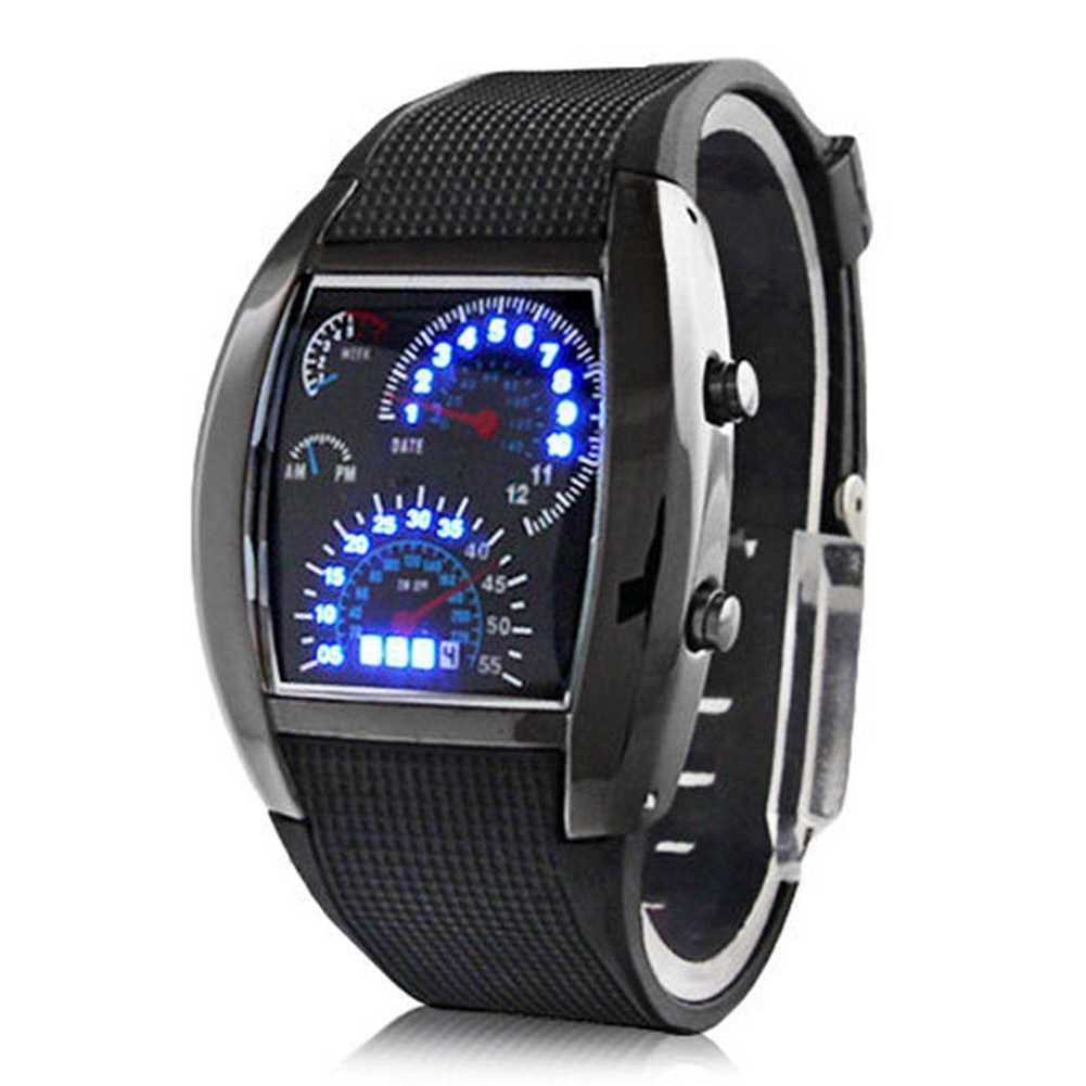 MACmk Men Fashion LED Sport Rubber Band Digital Week Date Dashboard Pattern Dial Watch