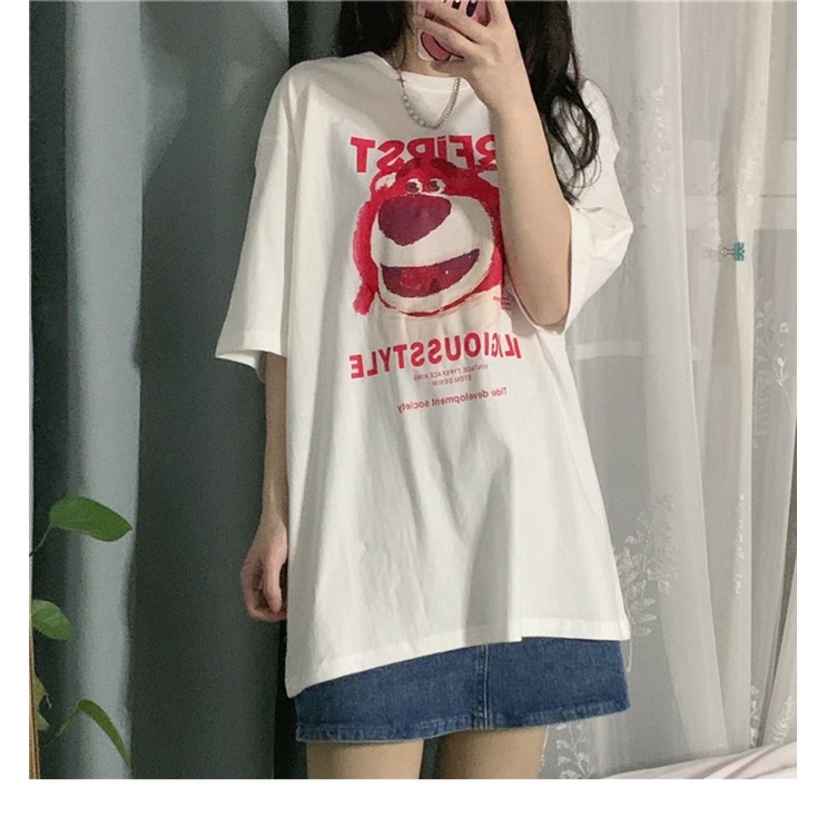 [Rẻ vô địch] Áo thun cotton tay lỡ dáng rộng uniex mặt gấu vre freesize 38-65kg