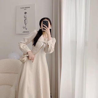 Váy dạ tweet 2 lớp cổ ngọc đính nơ