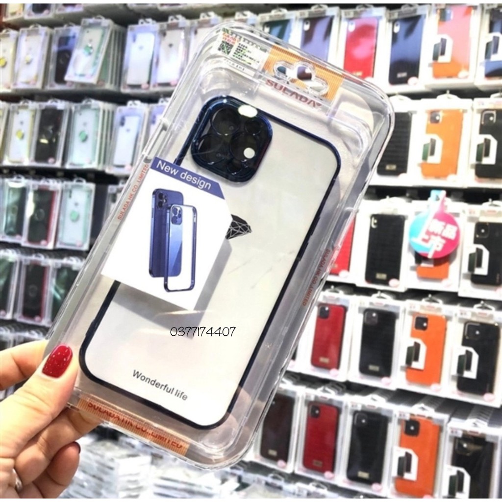 Ốp lưng Sulada viền vuông bảo vệ Camera cho iPhone Xs max, 11 Pro max, 12 Pro Max lưng trong suopots viền màu chính hãng
