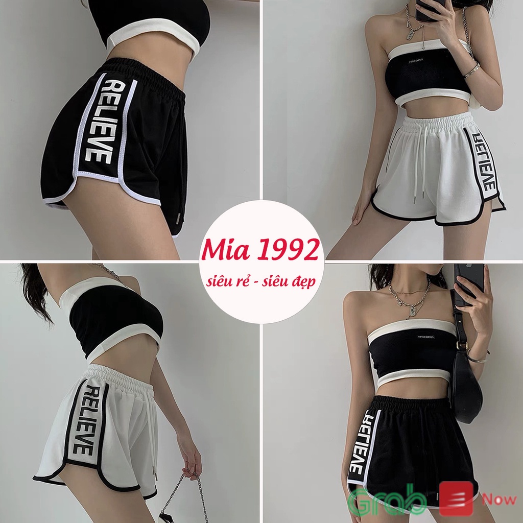 Quần đùi short nữ THE MEI 1992 cao cấp - Quần sooc nữ Umi da cá phong cách thể thao có viền chữ bắt mắt