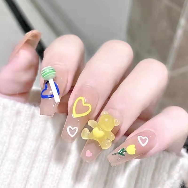 Hàng Mới Về Giá Bán Sỉ Đinh Tán Trang Trí Móng Tay Hình Kẹo Gấu Đính Kim Cương Màu Trong Suốt Thời Trang Mùa Hè Mới Cho Bé/ móng giả đính nơ/Hồng/ đen/màu sắc/sự đổi màu